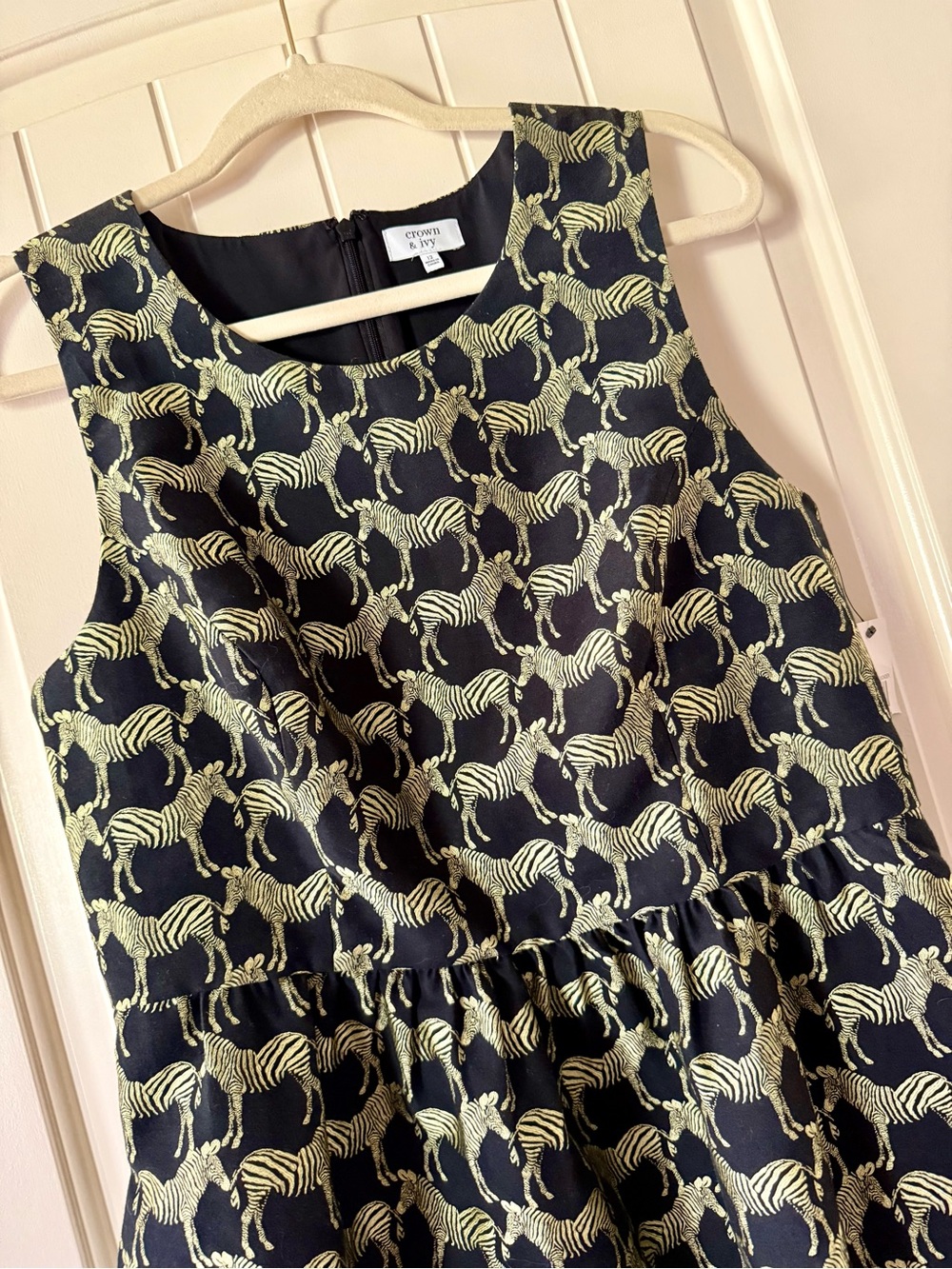 crown & ivy Black Midi Dress with Gold Zebra Jacquard NWT Whimsy and Wonder